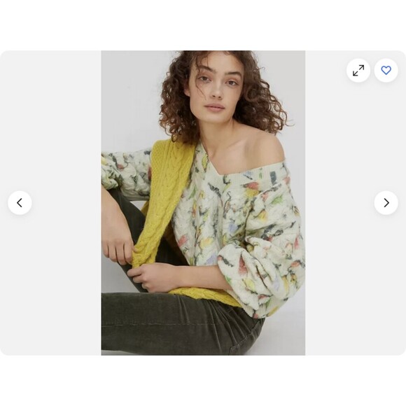 Multicolor Anthropologie Printed Wool Fisherman Cable Knit V-Neck Sweater (NWT) - Picture 2 of 5